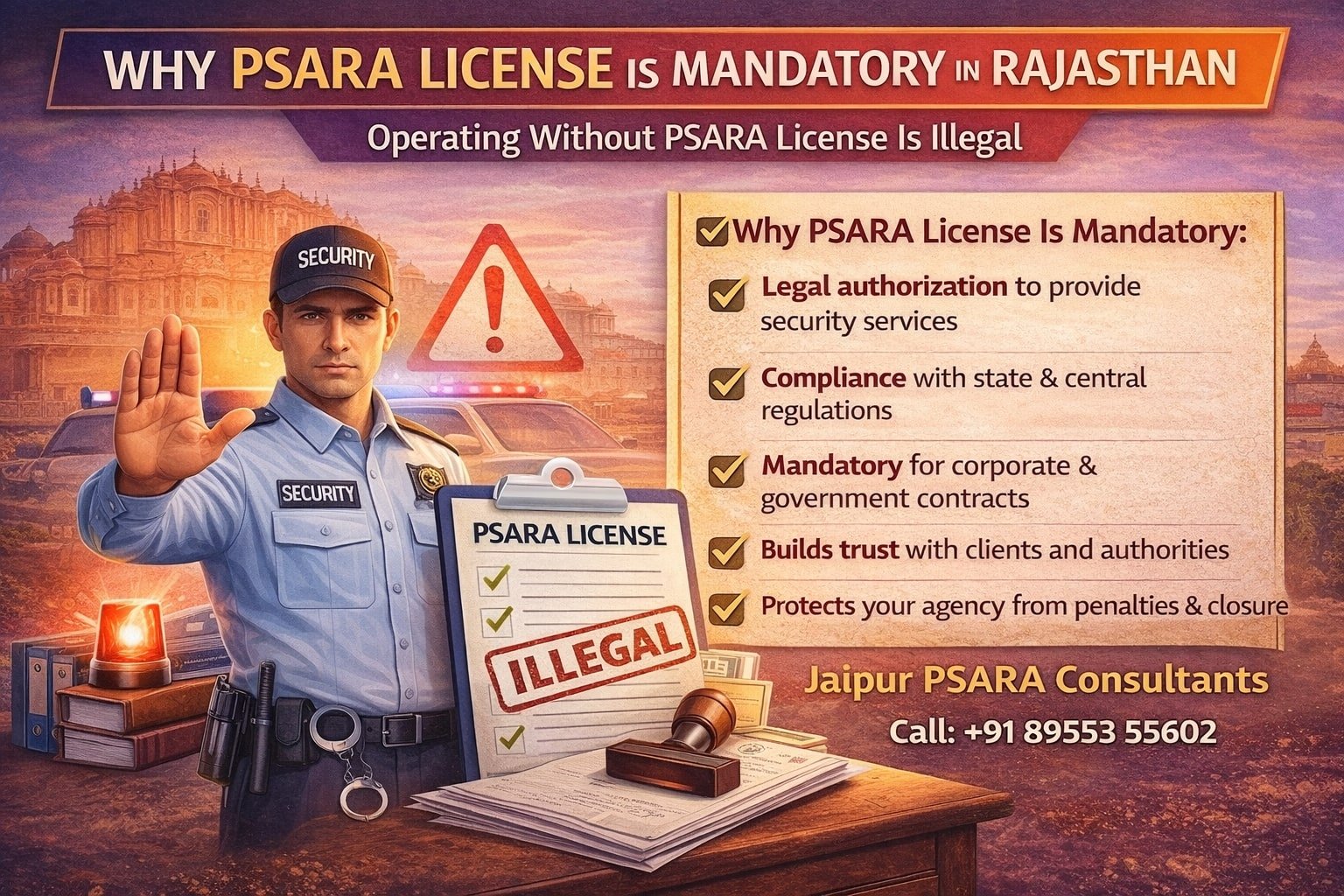 You are currently viewing Why PSARA License Is Mandatory in Rajasthan – Complete Guide for Security Agencies